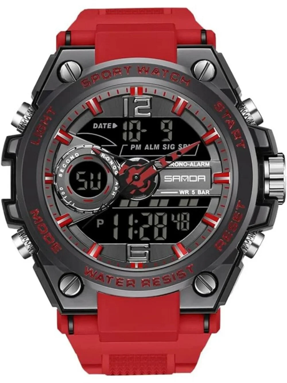 Men's Red And Black Analog Quartz Sports Waterproof Military LED Digital Watch